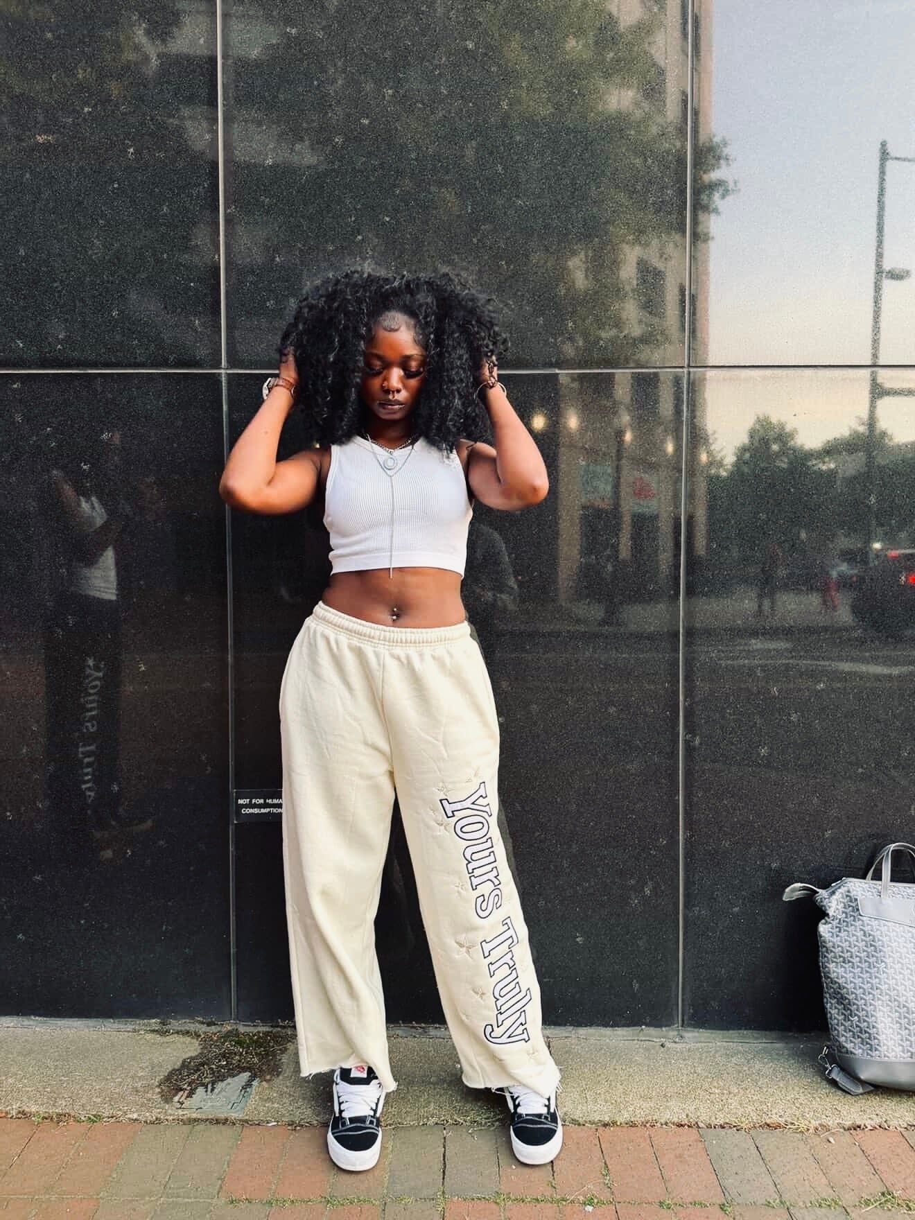 Cream Distressed Sweats